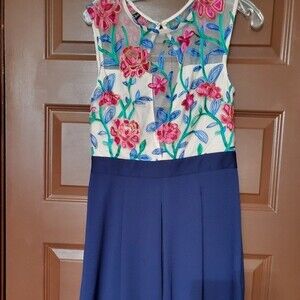 ACEVOG Sheer Floral Navy Blue MiniSkater Dress See-Through